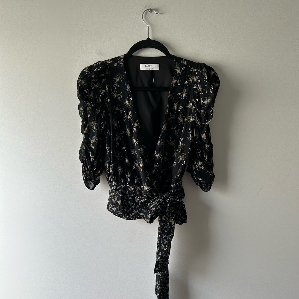 Bailey 44 black floral printed wrap top